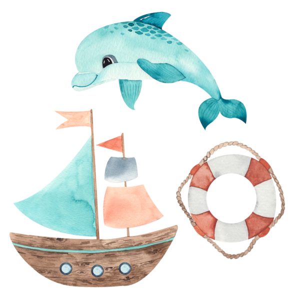 Bügelmotiv-Set Boot, Rettungsreifen, Delfin Verkauf