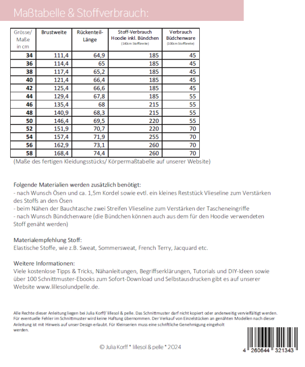 Papierschnittmuster lillesol women No.86 Comfort Hoodie Angebot – Bild 2